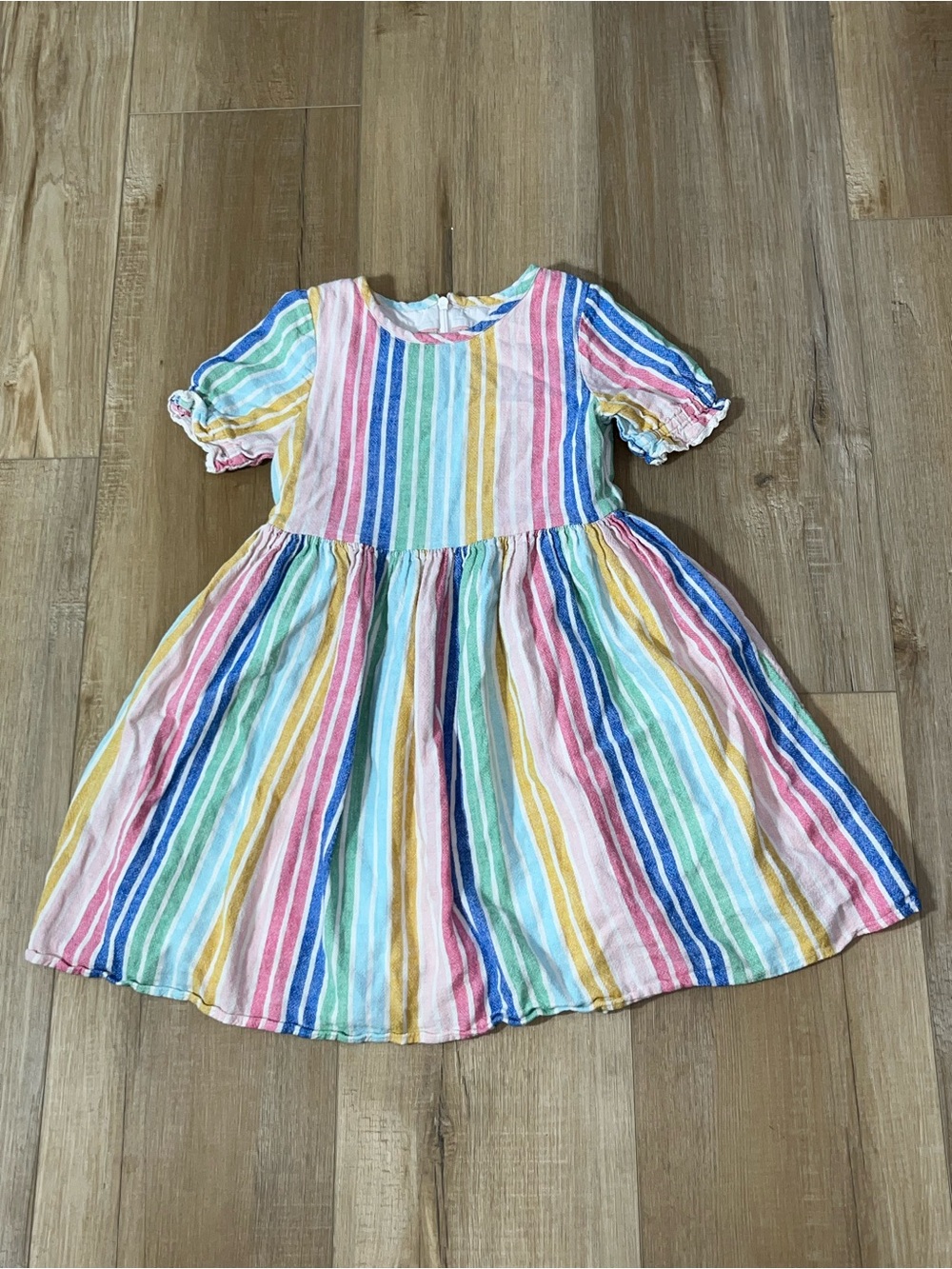 Mini Boden Girl’s Linen Blend Rainbow Striped Dress Size 7-8Y